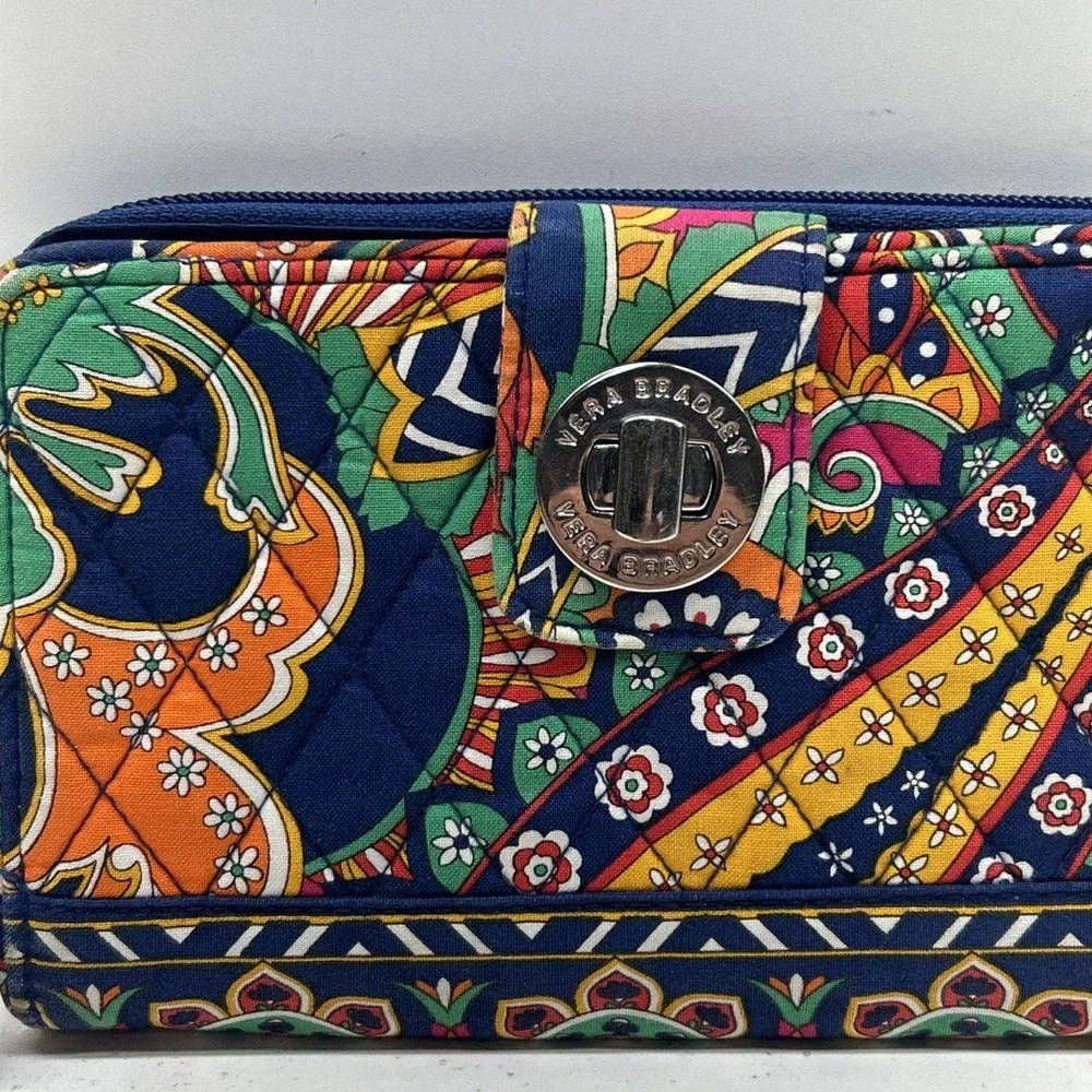 Vera Bradley Sun Valley Turnlock Wallet Colorful Paisley Zip Around Clutch - Picture 3 of 11